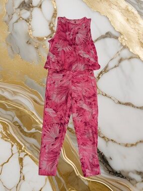 Girls Ideology Pink Palm Tree Leaves Tank Top with Matching Leggings